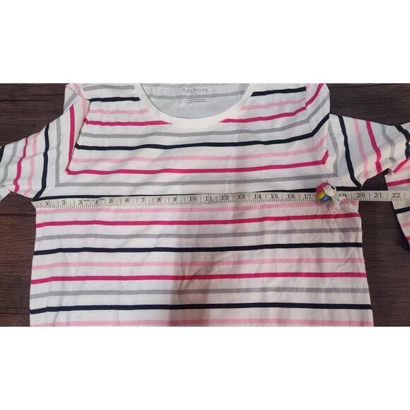 Talbots 3/4 Sleeve Multicolor Nautical Stripes Ball Trim T-shirt Medium - Picture 4 of 9